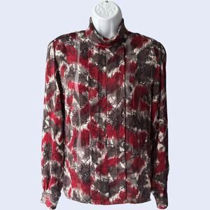 Nicola Size 8 Abstract Blouse Red Brown Long Sleeve Vintage 90s
